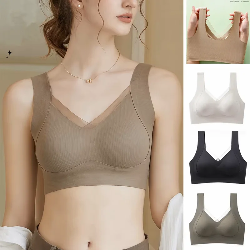 3pcs ผู้หญิง Bra Breathable รวบรวม No Trace Bra ไม่มีแหวนเหล็กสบายขนาดใหญ่ชุดชั้นในเสื้อกั๊กกีฬา Bralette