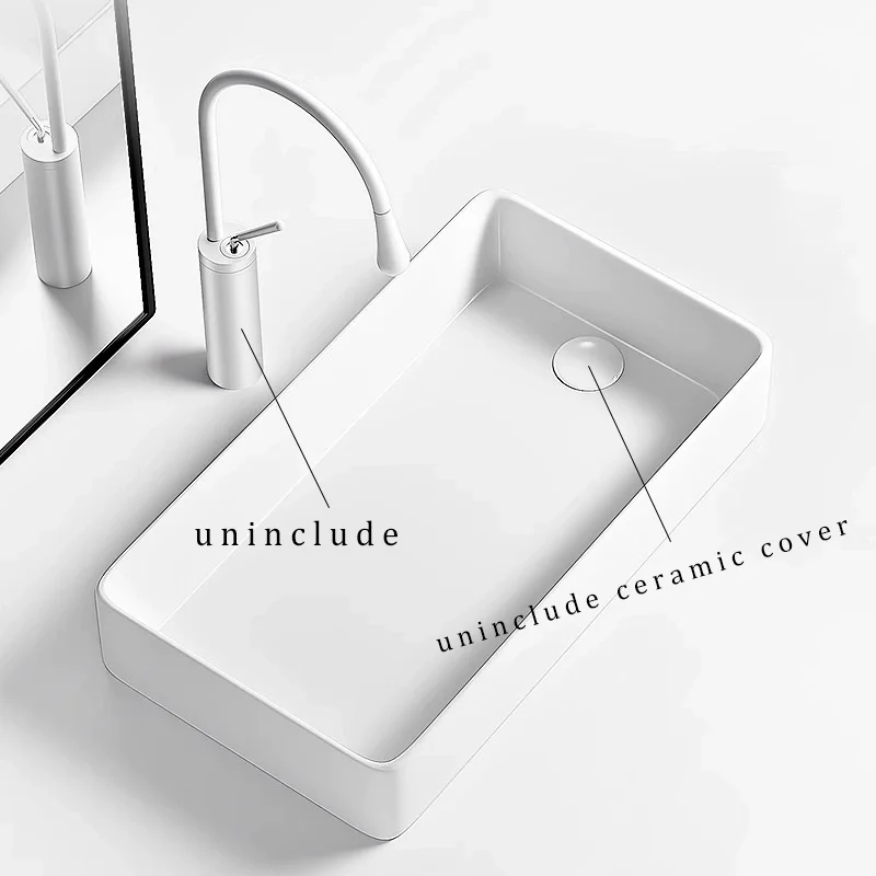 Elegant Ceramic Vessel Sink, Rectangular Design Ceramic Washbasin - Ideal for Modern Bathroom Fixtures, Suitable for Dressing Rooms, Vanity Tables, and Bathrooms
