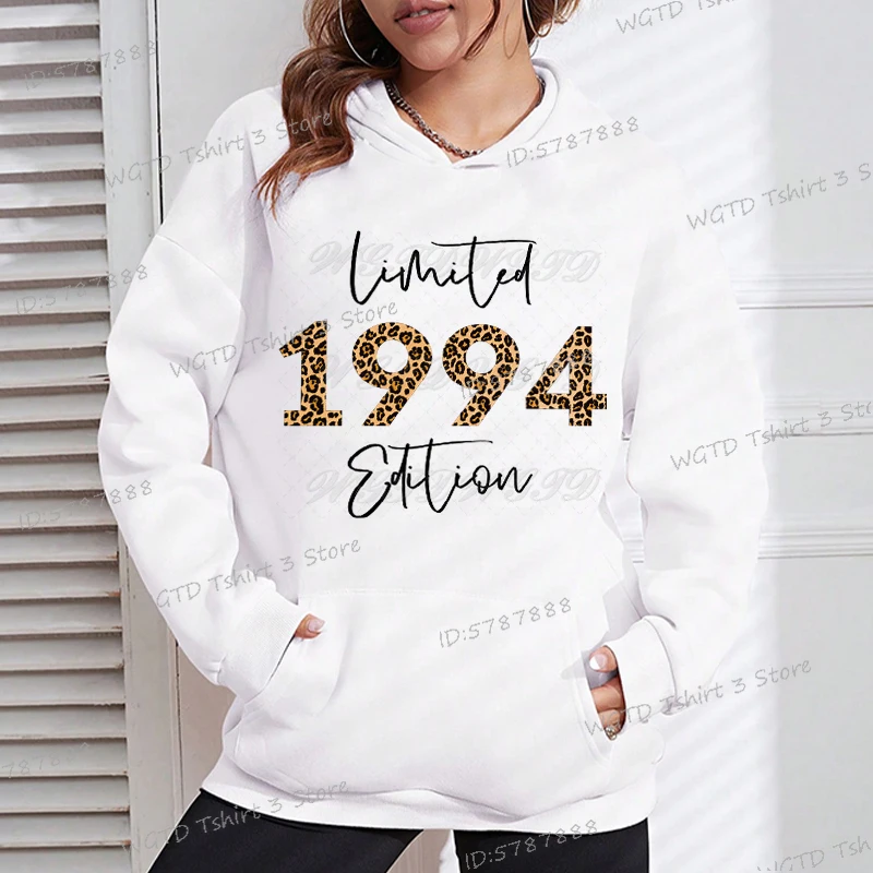 White Limited 1994 Edition Hoodies Women's Long Sleeve Birthday Sweatshirt Vintage Made in 1990 To 1999 Female Classic Hoody