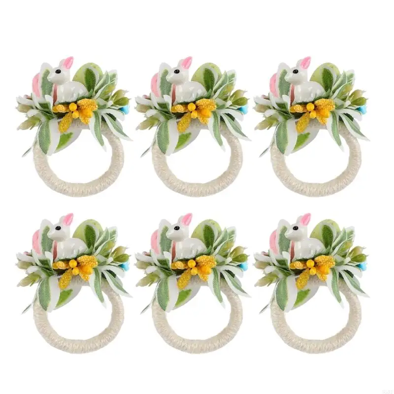 Spring Inspires Rabbit Napkin Holder Rings Wooden Art Table Setting Decoration 55KF