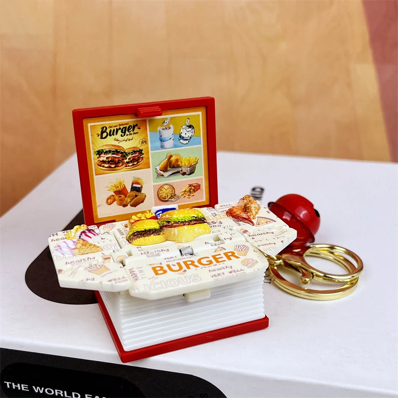 1Pc Creative 3D Folding Book Toy Keychain Funny Cute Burger Beach Summer Seaside Festival Mini Magic Book Backpack Small Pendant