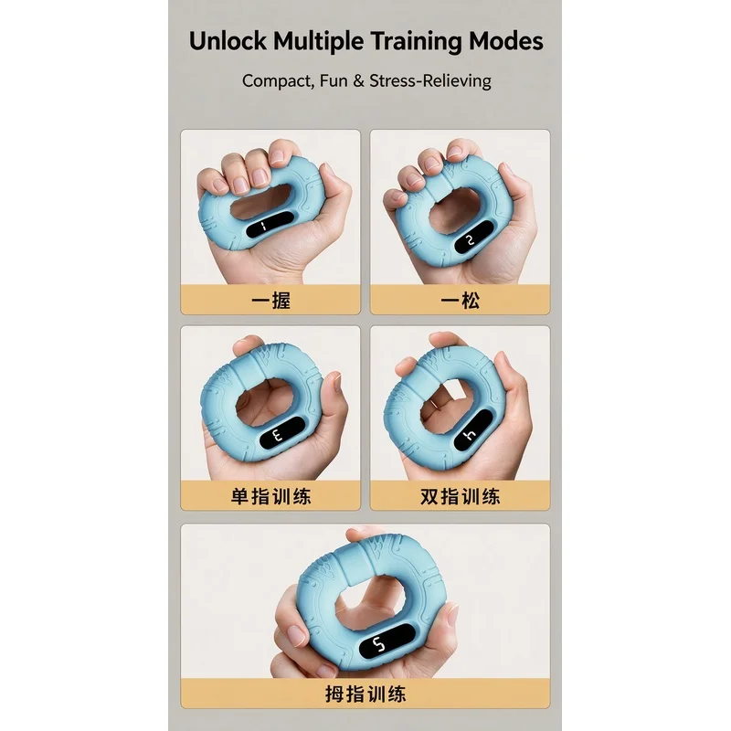 Smart Silicone Hand Grip Trainer for Finger Strength Training, Bluetooth-Connected Countable Ring with Video Page-Turn