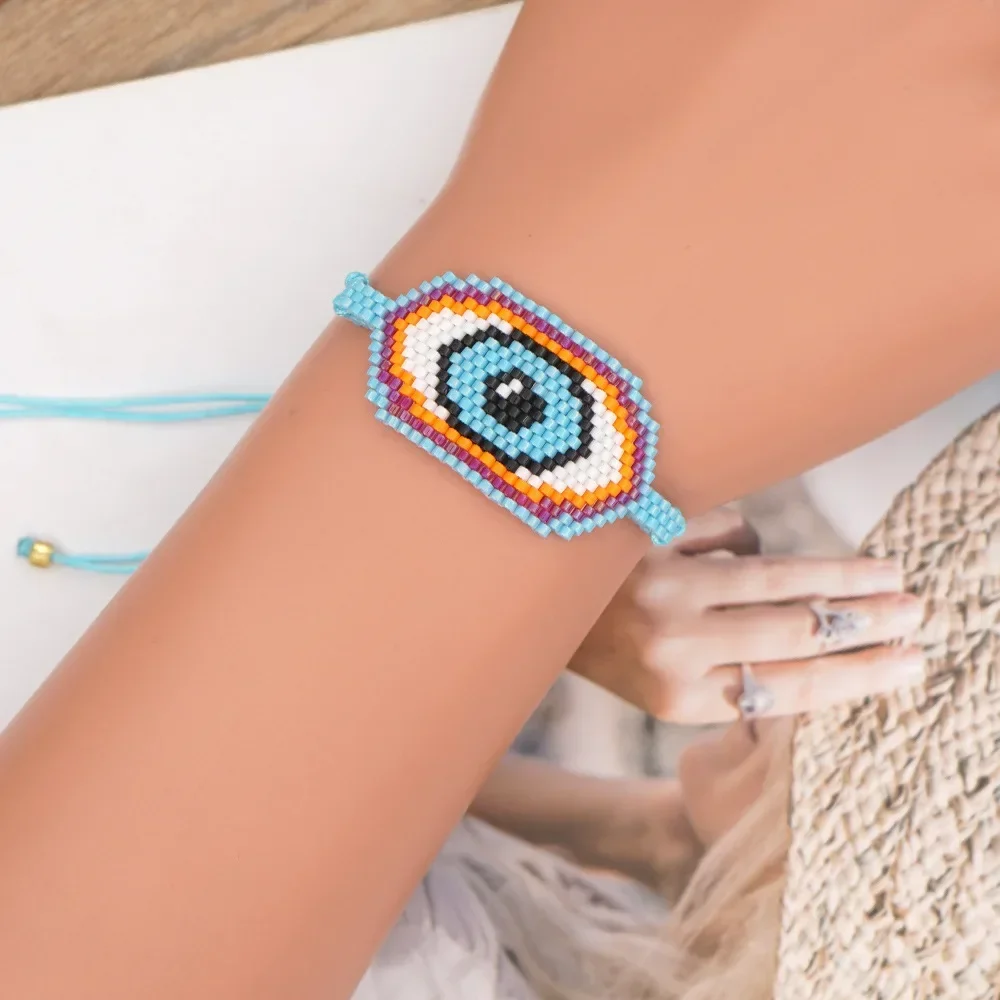 

Rice Bead Bracelet Hand knitting Blue eyes fashion Beaded Geometry Simple Versatile Design Female Bohemia Adjustable Bracelet