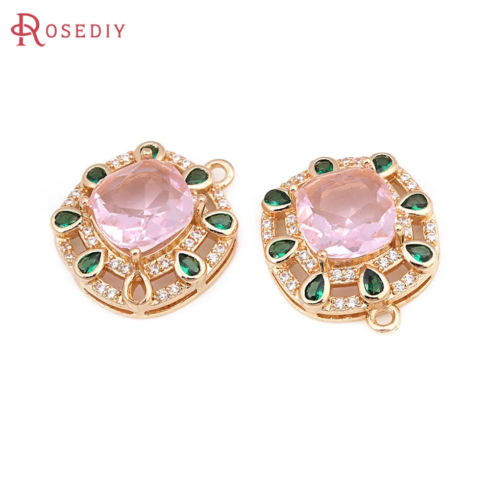 18K Gold Color Brass and Zircon Square Charms Pendants High Quality Jewelry Making Necklace Earrings Accessories for Women