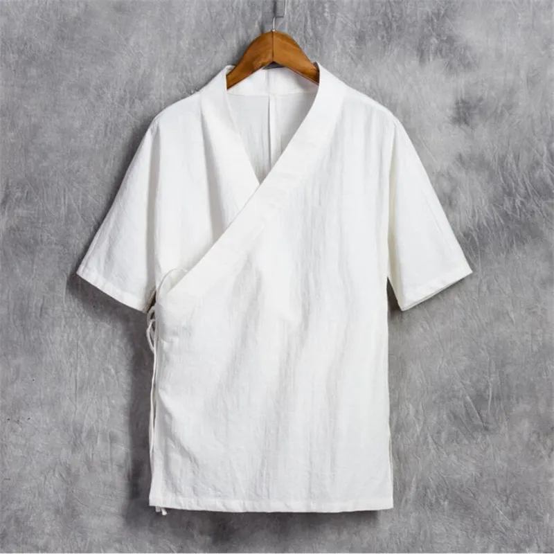 Men Cotton Linen Short sleeve Kung Fu Shirt Classic Chinese Style Tang Clothing Size M-6XL