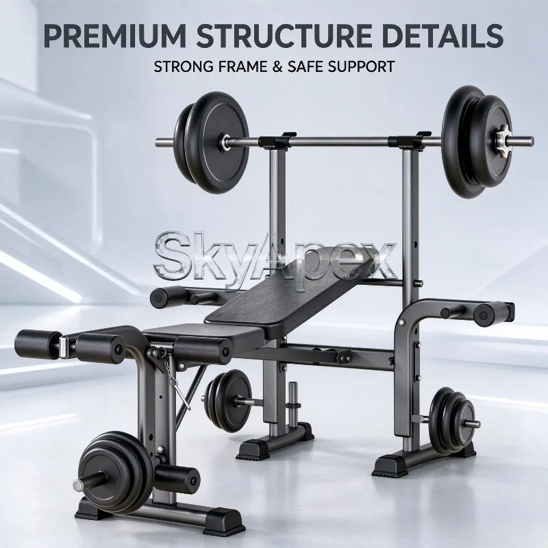 New Multifunctional All In One Foldable Weight Bench Squat Rack Barbell Set Workout Bench Home Gym Equipment Sturdy Durable