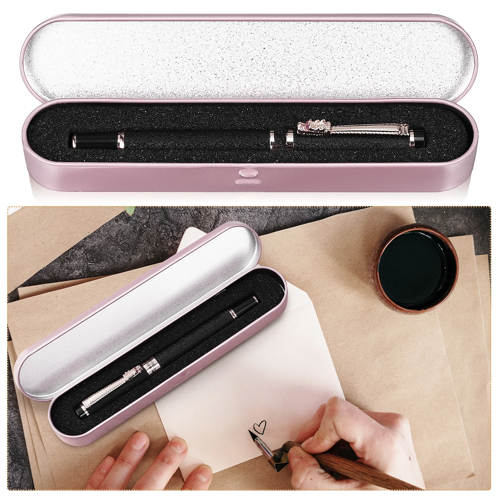 

4Pcs Metal Pencil Cases Ballpoint Pen Box Hard Pen Holder with Sponge Lining Stylish Gift Organizer Metal Pencil Holder