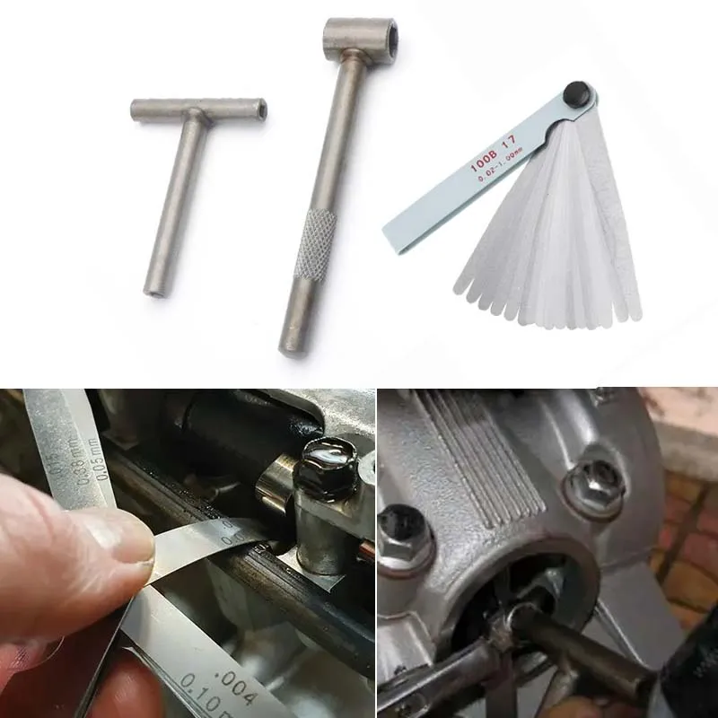 Motorcycle Engine Valve Adjustment Tool Square Hexagon Socket T Spanner Valve Screw Wrench 8mm 9mm 10mm Feeler Gauge 0.02 to 1mm