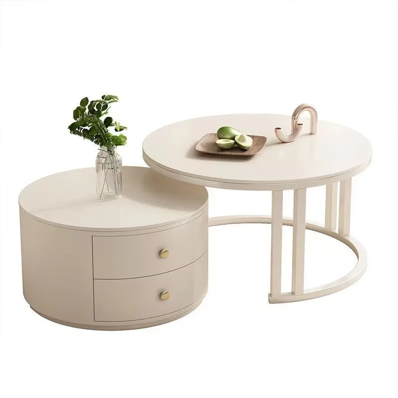 Rock slab coffee table living room household small apartment cream wind round coffee table combination