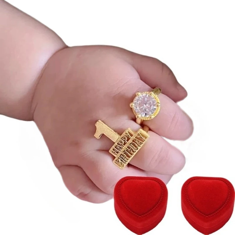 Baby-Neugeborenen-Fotografie-Requisite, 1. Geburtstag, Baby-Zirkon-Ring, alles Gute zum Geburtstag, Ringe – Kleinkind-Säuglings-Geschenk zum 1. Jahrestag, Serve
