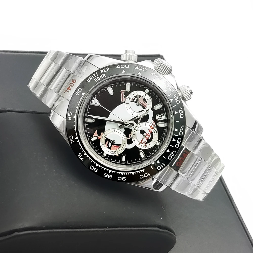 

Sporty 40mm Men's Watch VK63 Movement Sapphire Crystal Date Chronograph Water-Resistant Quartz Timepiece Clock