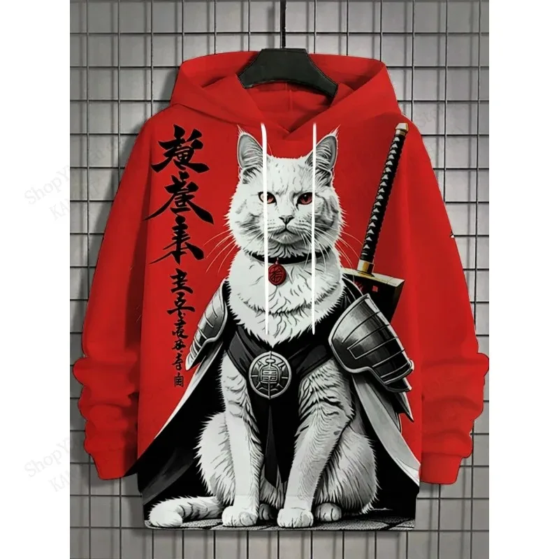 

2025 Samurai Cat 3D Printed Hoodie Men's and Women's Fashion Casual Oversized Sportswear Harajuku Coat