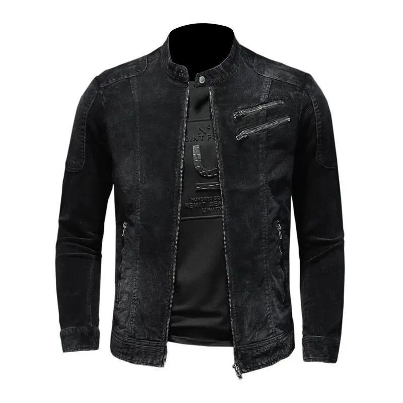 Nouvelle veste en jean hommes lâche décontracté col montant fermeture éclair moto veste rétro mode hommes veste streetwear vêtements pour hommes