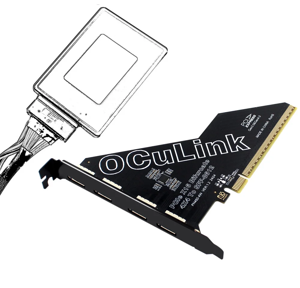 PCIE 4.0 X16 to 4Port OCulink SFF-8612 Split Bifurcation Card PCI Express GEN4 64Gb for SFF-8639 U.2 SSD External OCulink Device