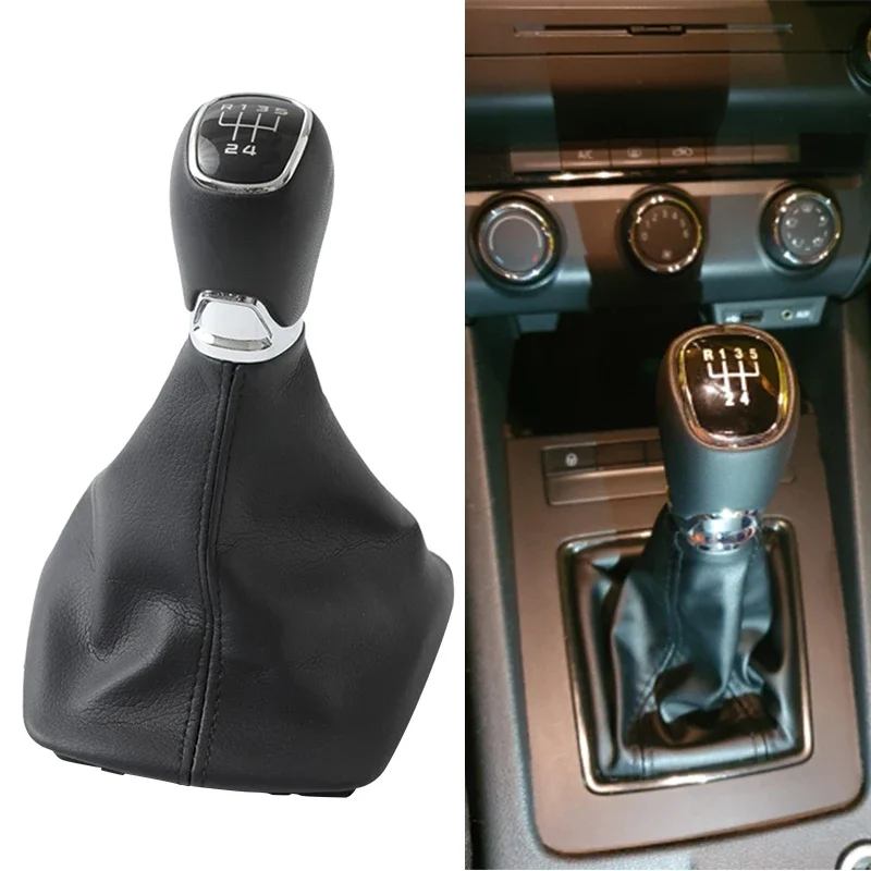 5/6 Speed Black Car Manual Gear Shift Knob  For Skoda Octavia MK2 2004 2005-2012 PU leather & Plastic Auto Transmission Handle