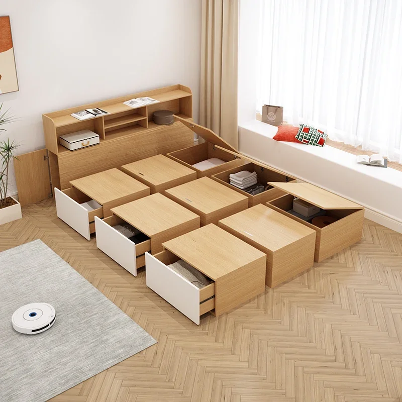 

Small apartment tatami bed wardrobe integrated storage box combined storage drawer Rubik's cube floor bed 1.2m single bed