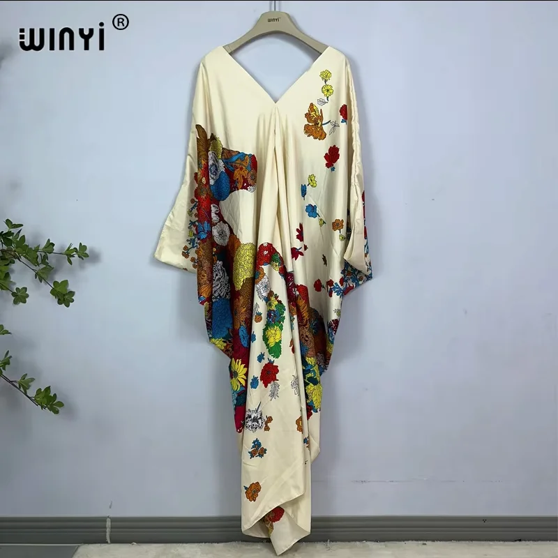 WINYI imprimer été maxi robe musulmane Abaya dame plage couvrir femme musulmane robes vêtements de plage mode caftan abaya dubaï luxe