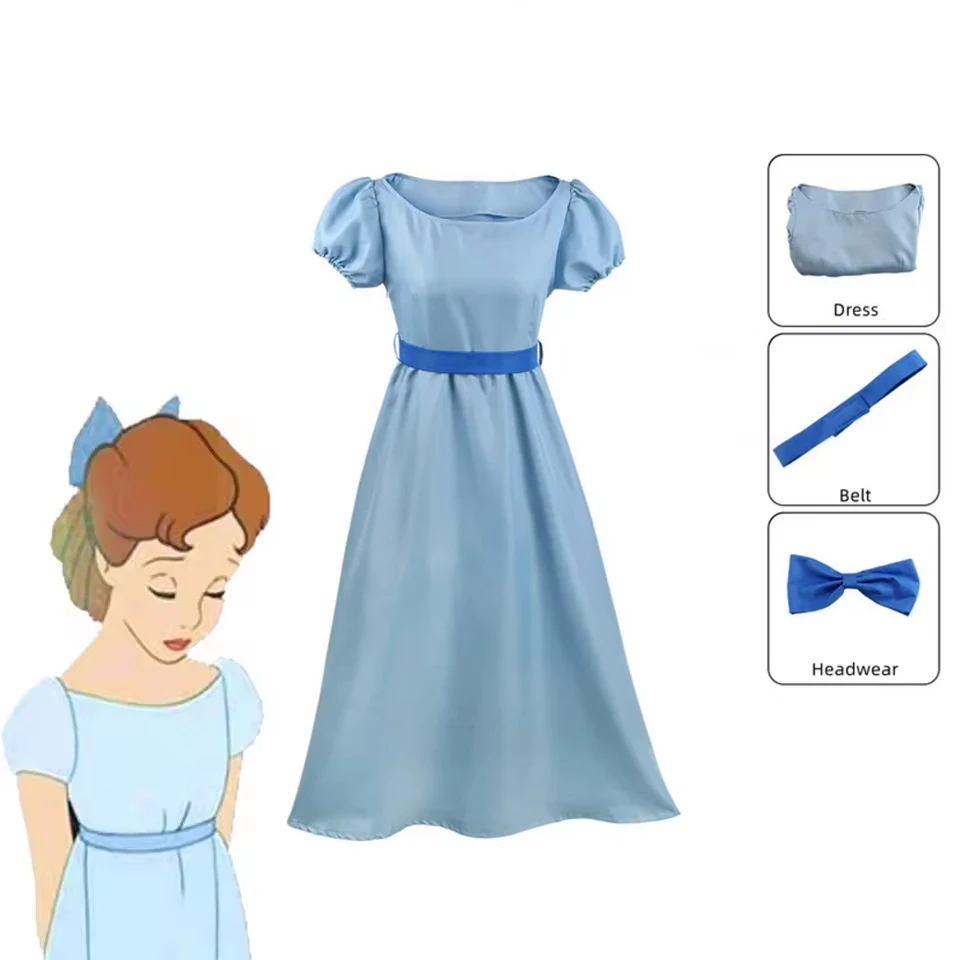 Wendy Cosplay Junge Peter Hut Kostüm Fantasy Mädchen Kleid Gürtel Verkleidung Outfits Halloween Karneval Party Anzug