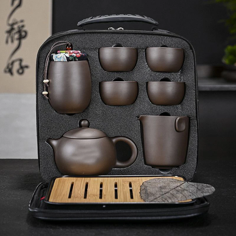 Xishi Pot Kung Fu Tea Travel Set (Simplified Version) Heavenly Reward for Diligence - Comes with a complimentary tea towel