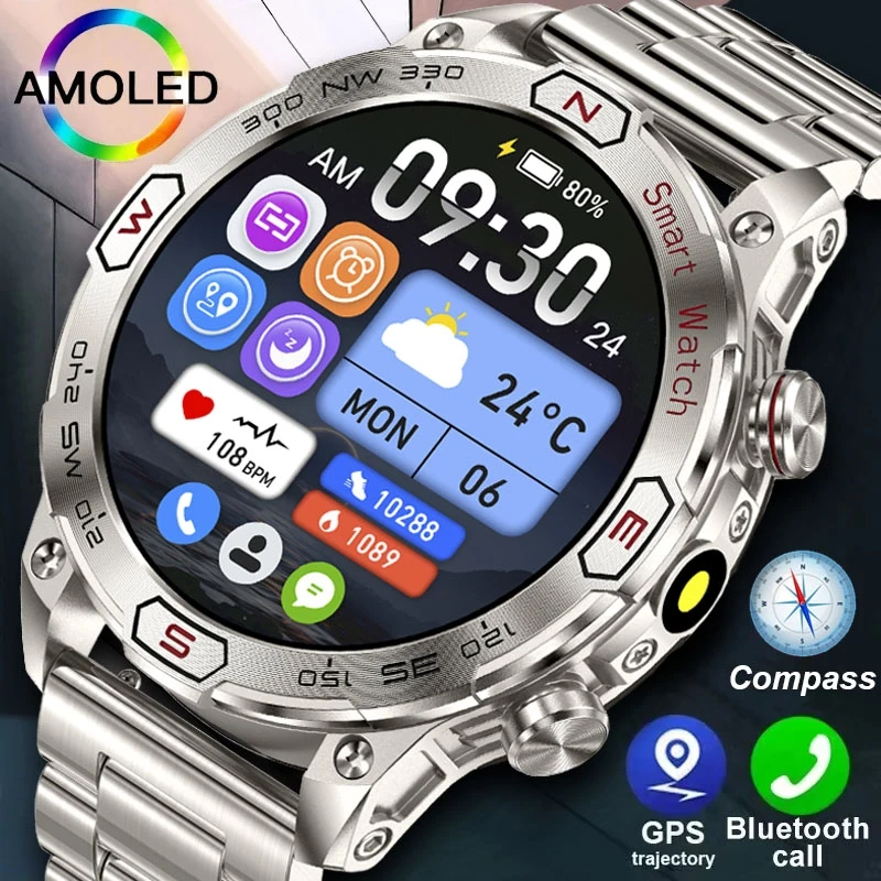 Compass Outdoor Military SmartWatch Men 1TM Waterproof 450 MAh Large Battery Altitude Meter Watch Bluetooth Call Smart Watch Men