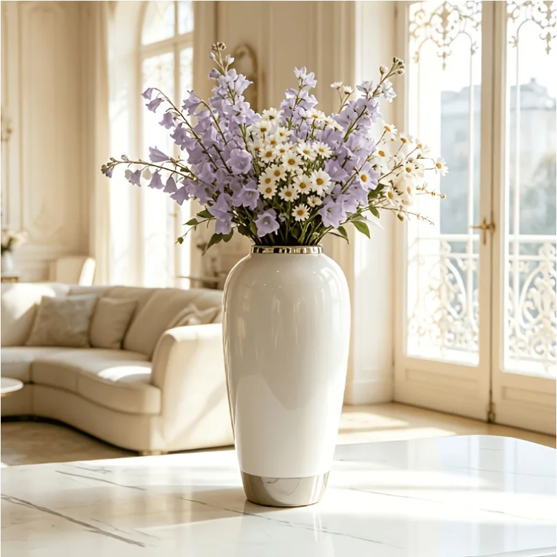 Electroplating ceramic vases, handicrafts, ornaments, light luxury silver ceramic vases, living rooms, home decor, wine cabinets