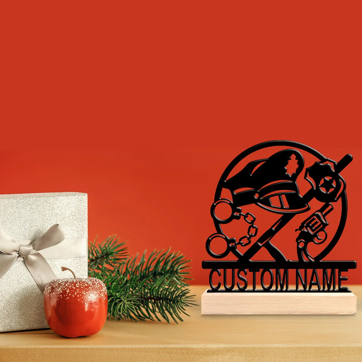 1pc Metal Ornaments with Customizable Names Custom Content With Wooden Base Office Decoration,Christmas and Housewarming Gifts