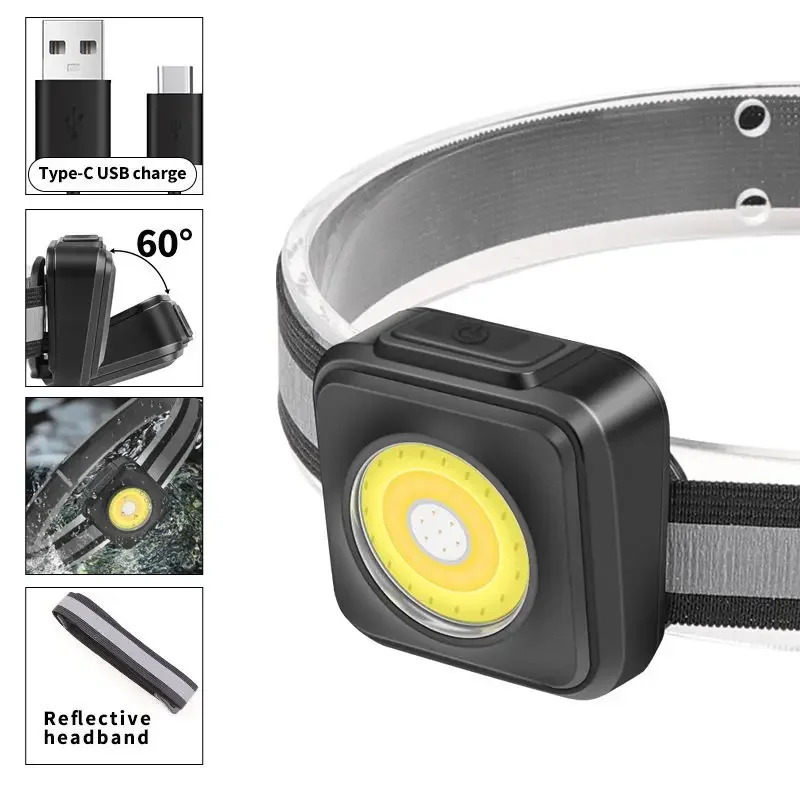 

High Lumen COB LED Headlamp USB Rechargeable Headlight Waterproof Head Lamp Powerful Head Front Light for Camping Hiking