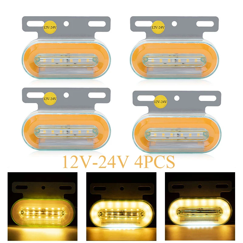 4PCS Truck Clearance Lights 12V-24V LED Trailer Side Marker Lights Turn Signal Lamps Amber Yellow White Lorry Tractor Tail Light