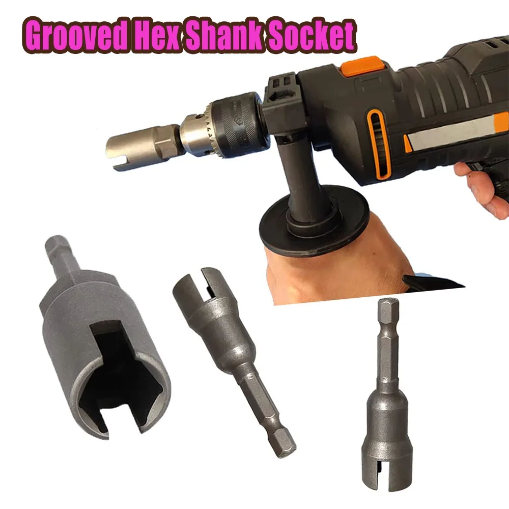 65mm Grooved Hex Shank Socket Adapter 1/4 Inch Hex Power Drill Bit Tool for Butterfly Wing Nut Wrench Electric Screwdriver