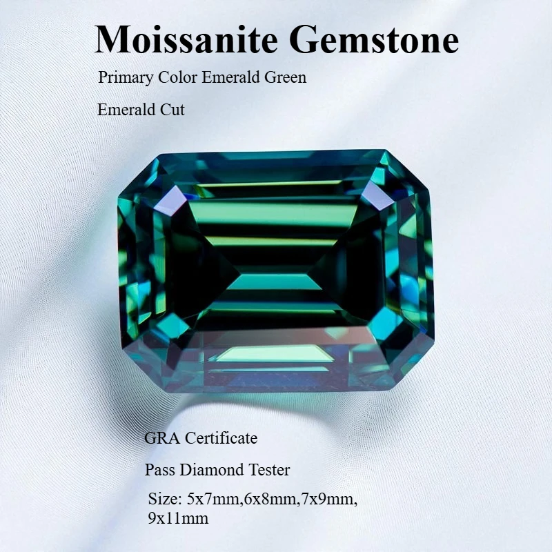 

Moissanite Gemstone Emerald Cut Primary Color Emerald Green Lab Grown Diamond for Charms DIY Jewelry Making with Certifi