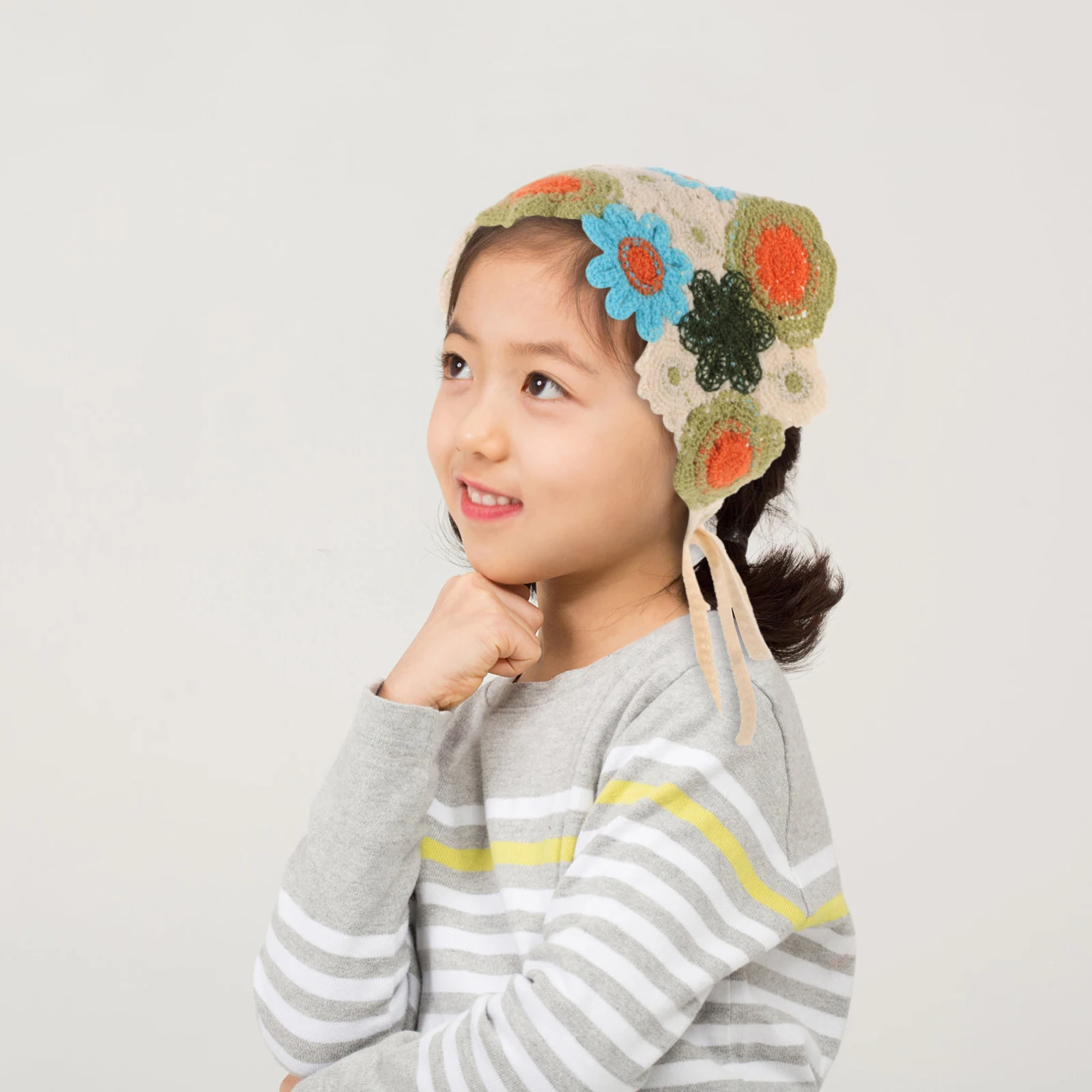 

Retro Crochet Triangle Scarf Bandana Headbands Hair Bandanas for Women Girls Blue Floral Crochet Head Scarf Thick