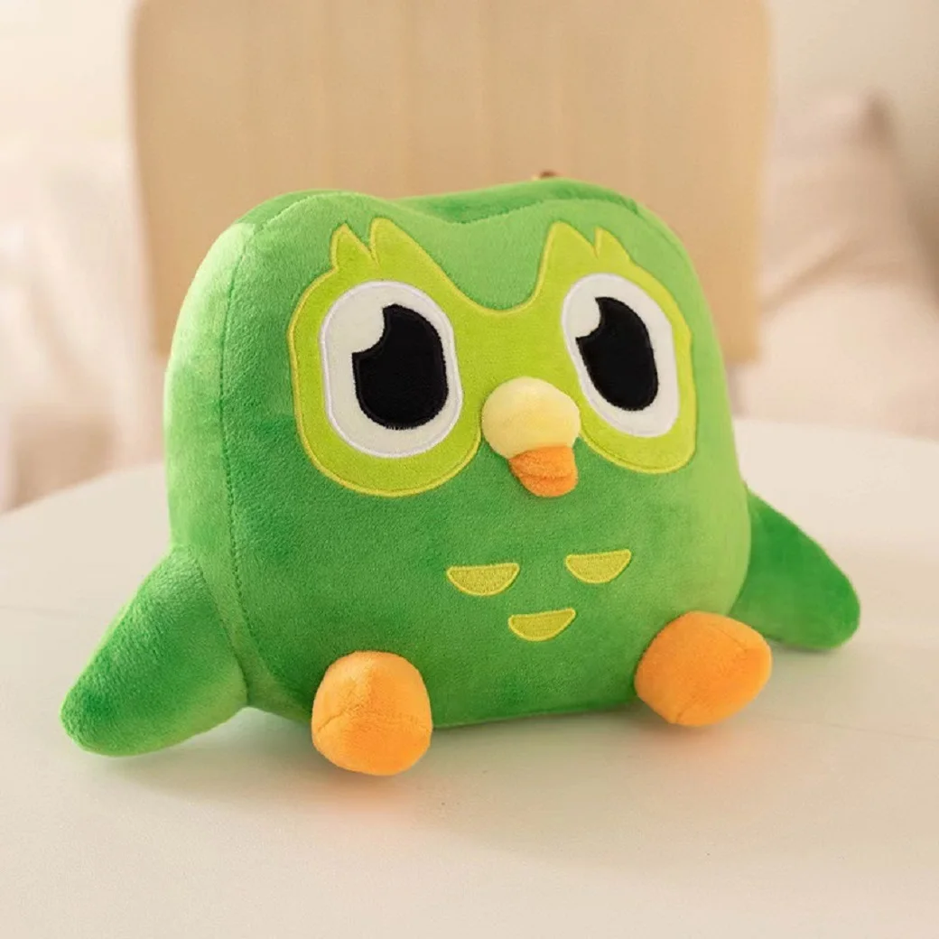 Verde duolingo coruja brinquedo de pelúcia duo plushie de duo a coruja dos desenhos animados anime coruja boneca macio brinquedo de pelúcia crianças presente aniversário