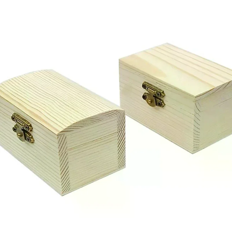 Blank Square Shape Unfinished Wooden Jewelry Gift Box for Kid DIY Craft Supplies Wood Box Pine Storage Vintage Gift Purse Craft