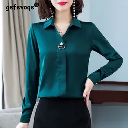 Commuter Office Lady All-match Solid Color Blouse Fashion Spring New Women's Long Sleeve Button Korean Turn-down Collar Shirt