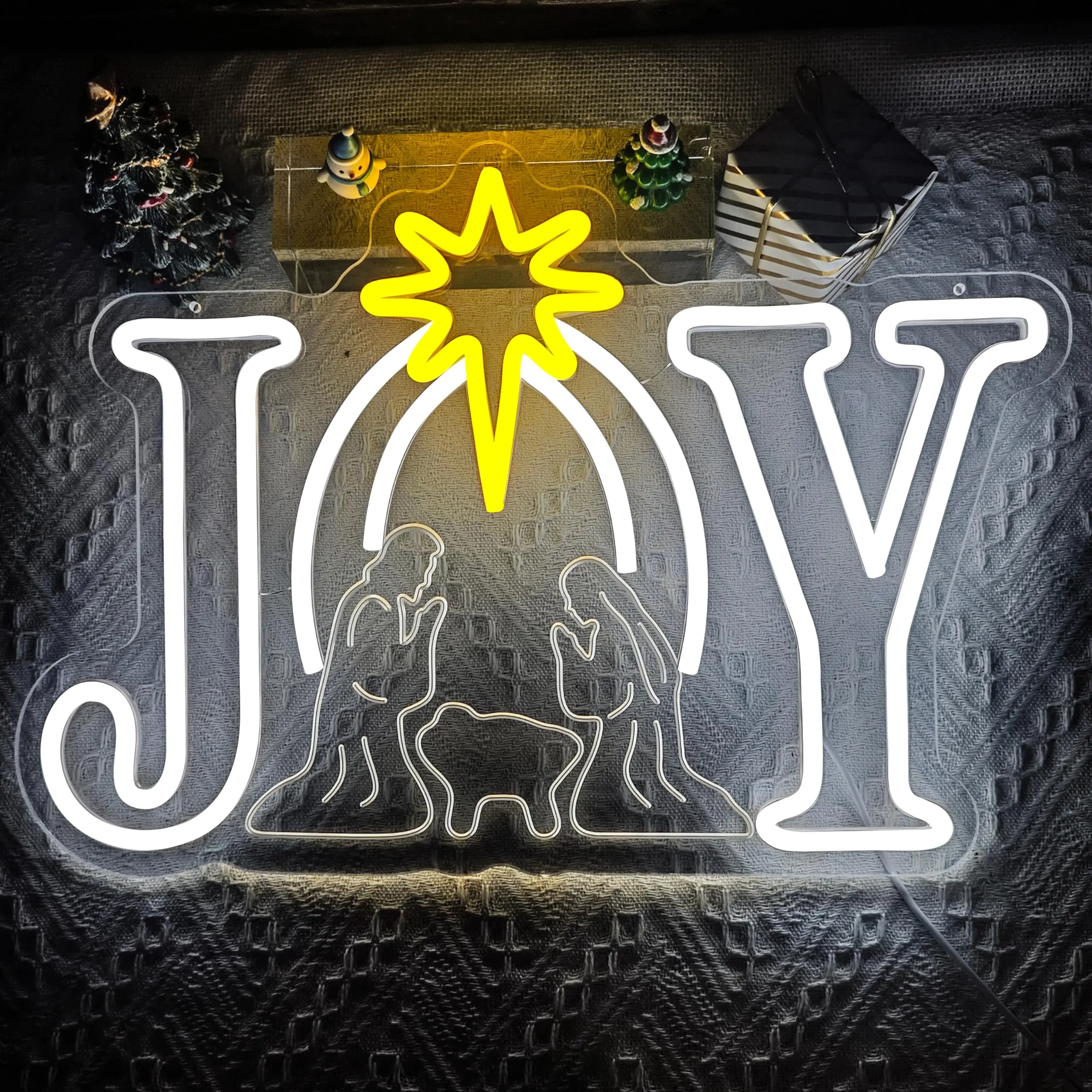 المهد عيد الميلاد النيون تسجيل يسوع LED الفرح تضيء تسجيل نحت عكس الضوء جدار ديكور لغرفة المعيشة مكتب مشهد المهد #2