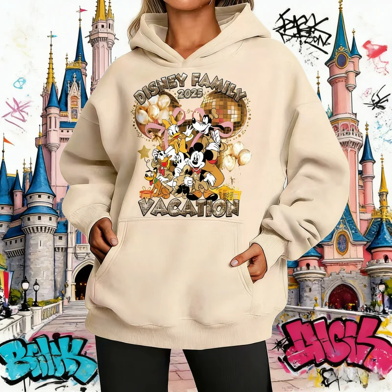 

25/26 Толстовка из чистого хлопка с Микки Маусом Диснея, дизайн с капюшоном в гонконгском стиле в стиле ретро, теплое, унисекс, универсальное повседневное пальто Y2k