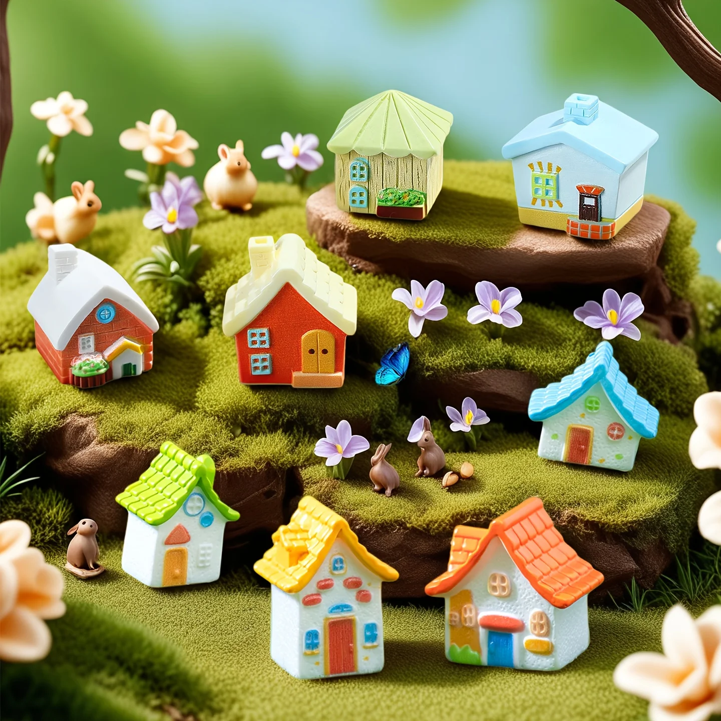8pcs/set Random, Creative Miniature Resin Tile Small House Model Ornaments, Various Exterior Design House Model, Micro Landscape