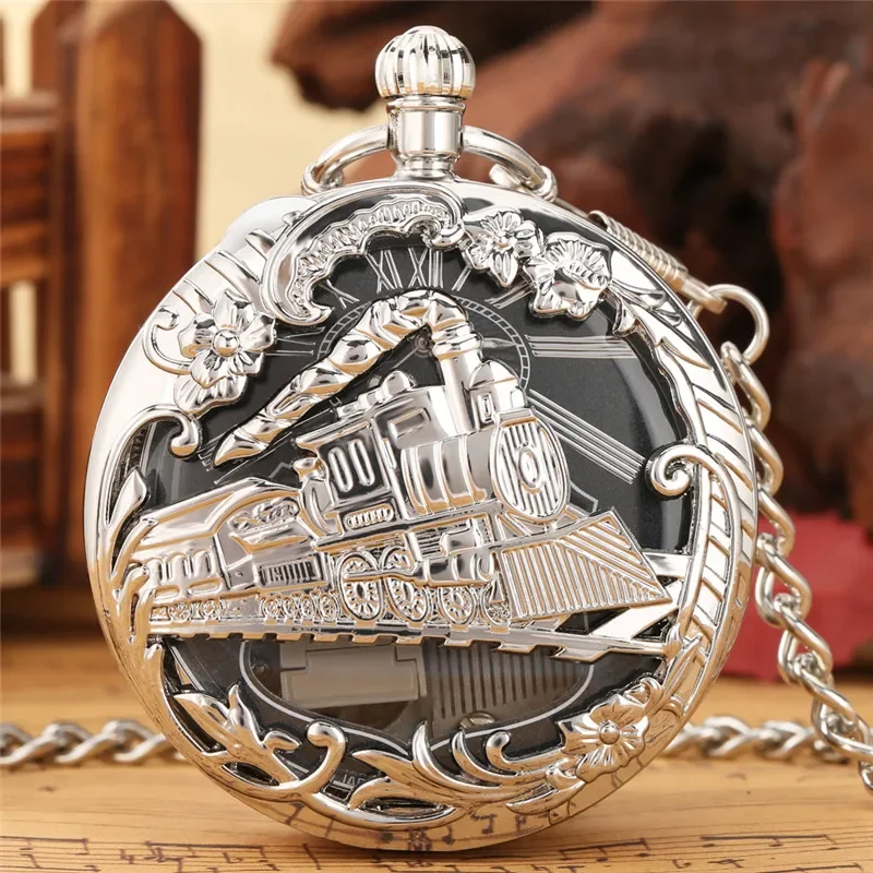 Retro Clock Steampunk Locomotive Train Cover Unisex Musical Quartz Pocket Watch Playing Song City Sky FOB Pendant Chain Gift