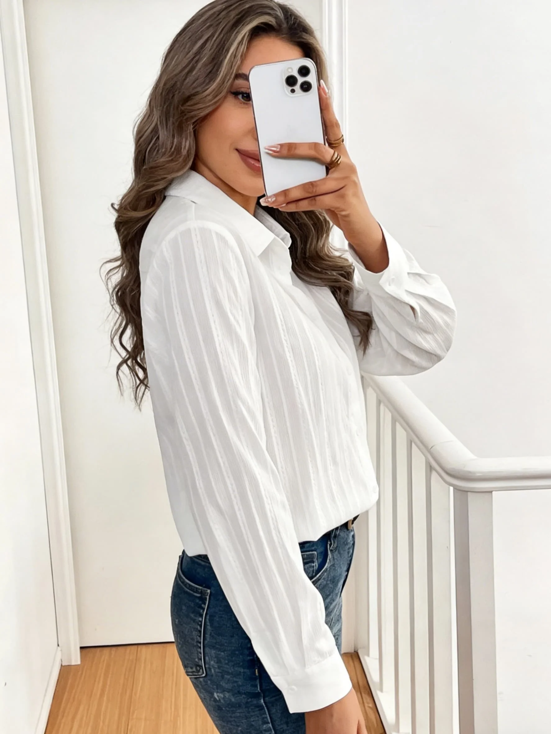 Nieuwe chique dameskleding kraag shirt met lange mouwen effen kleur nieuw vest single-breasted nauwsluitende blouse eenvoudige top