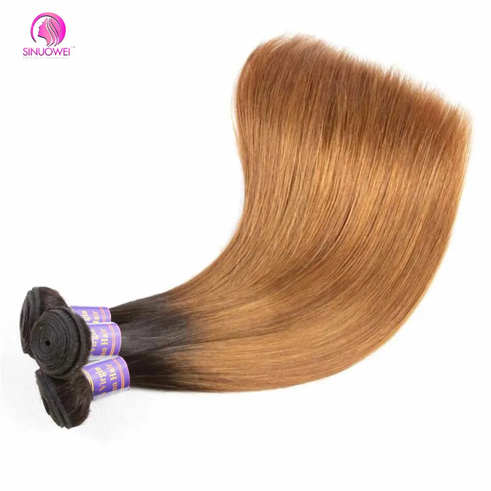 Extensiones de cabello humano brasileño Remy, mechones rectos de hueso ombré 1B/30, 2 tonos de color marrón