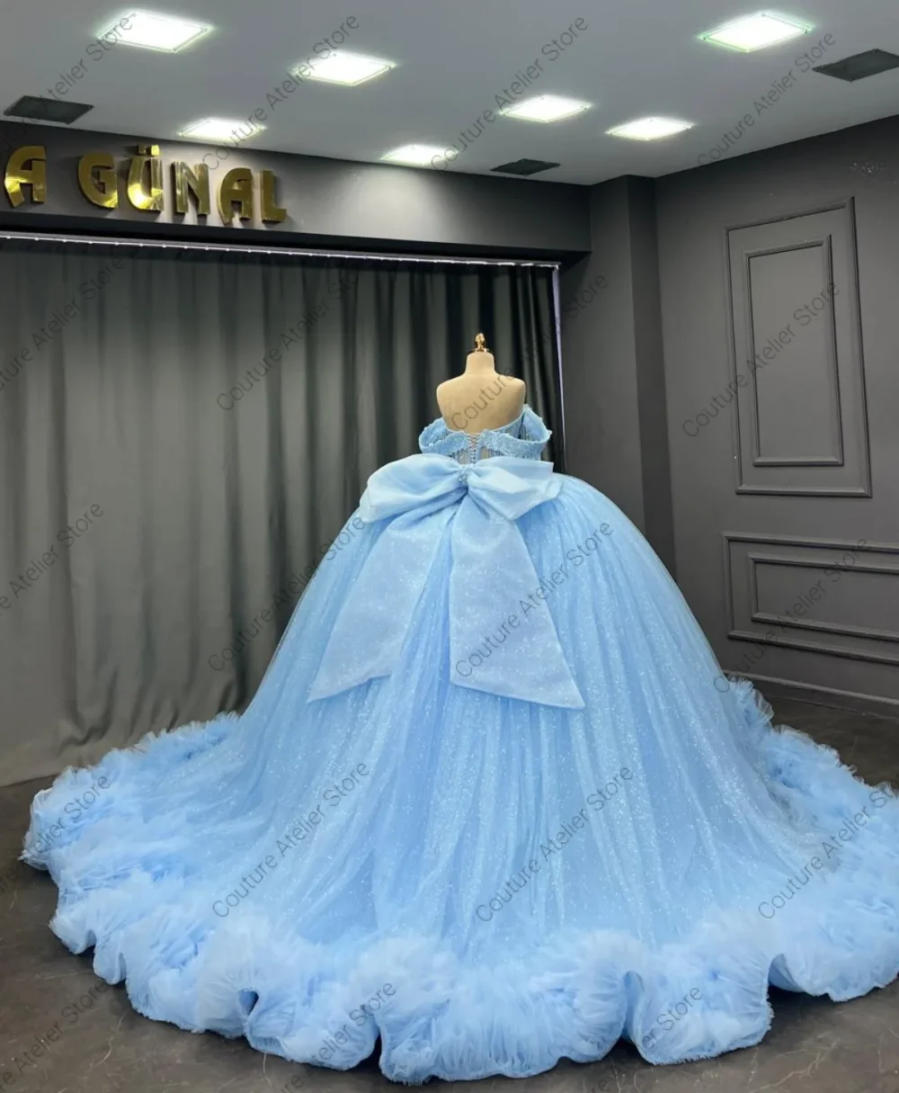 Extraordinary Royal Blue Quinceanera Dresses Gold Applique Ball Gown Ruffles Beads Mexican 2025 Birthday Luxury Dress Customized image 5