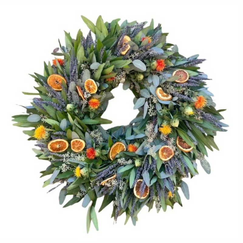 

Dried Sliced Orange Flower Wreath Door Hanging Decoration Festival Decoration, Photography Props Simulation of Eucalyptus Leaf