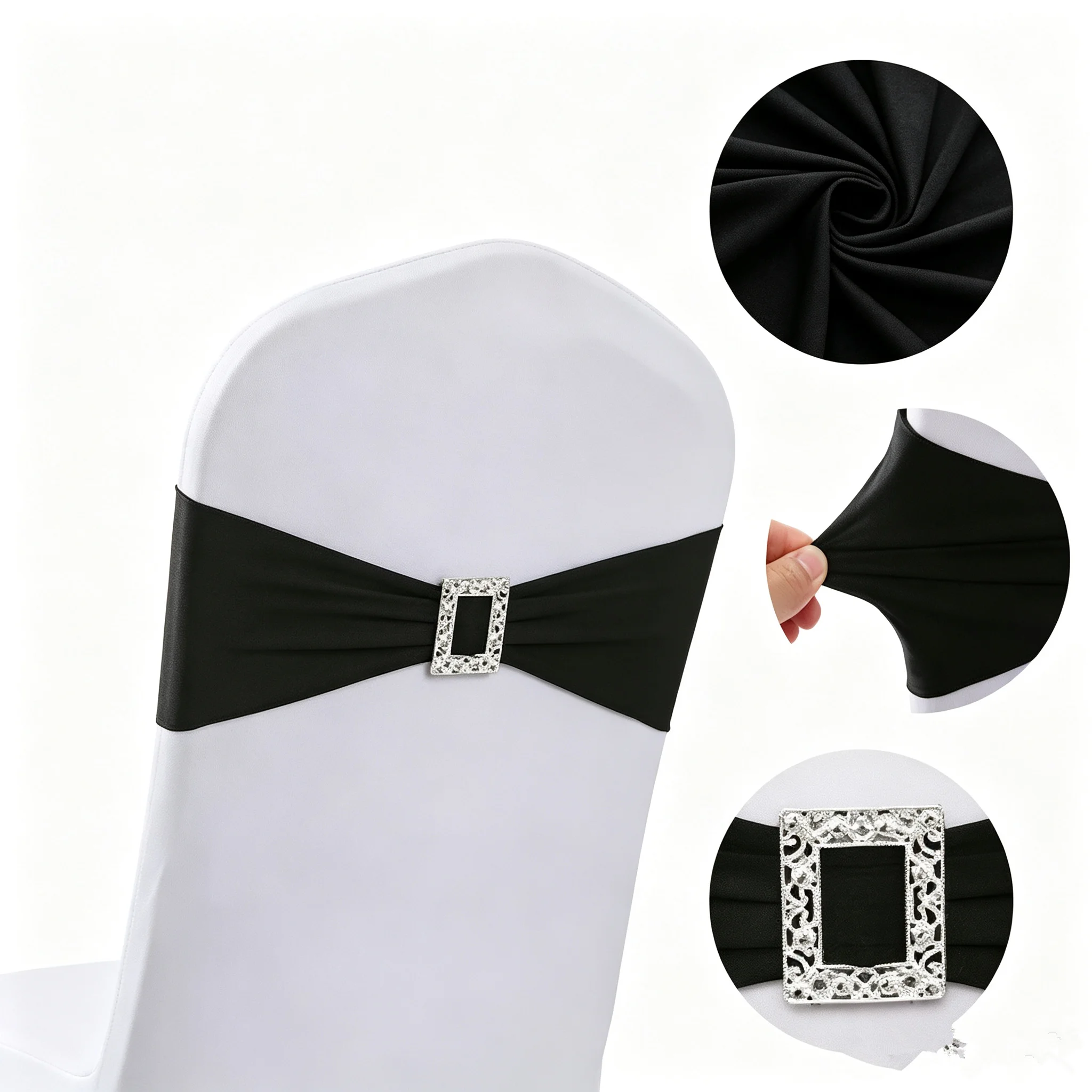 50PCS Dark Green Lycra Spandex Chair Sashes with Square Buckle Event Wedding Party Chair Covers Decoration