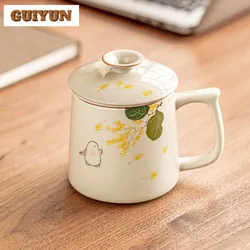 350ml Hand Drawn Osmanthus Tea Cup for Personal Use Office Filter Tea Separator Cup Tea Maker Ceramic Mug with Lid Drinkware
