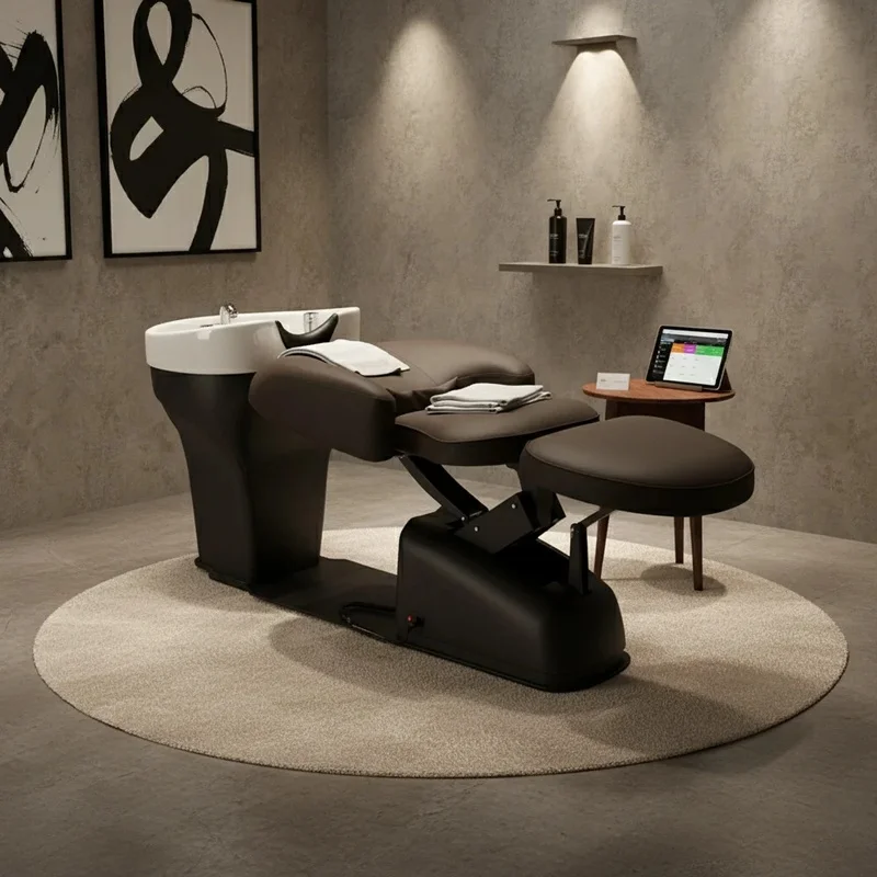 Elite Electric Shampoo Bed for Eyelash Hydraulic Barber Chair with Massage PU Leather Durable Waterproof for SPA Salon Furniture