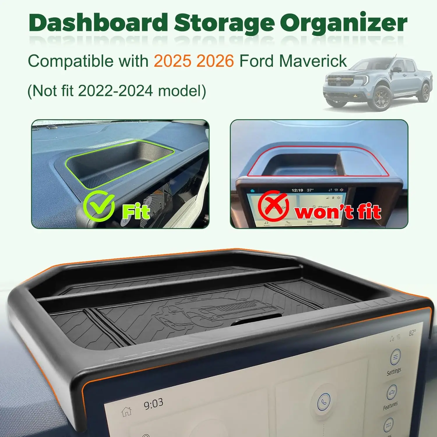 For Ford Maverick 2025 Dashboard Storage Organizer 2026 Center Console Insert Tray Magnetic Lid Hidden Panel Secret Compartment