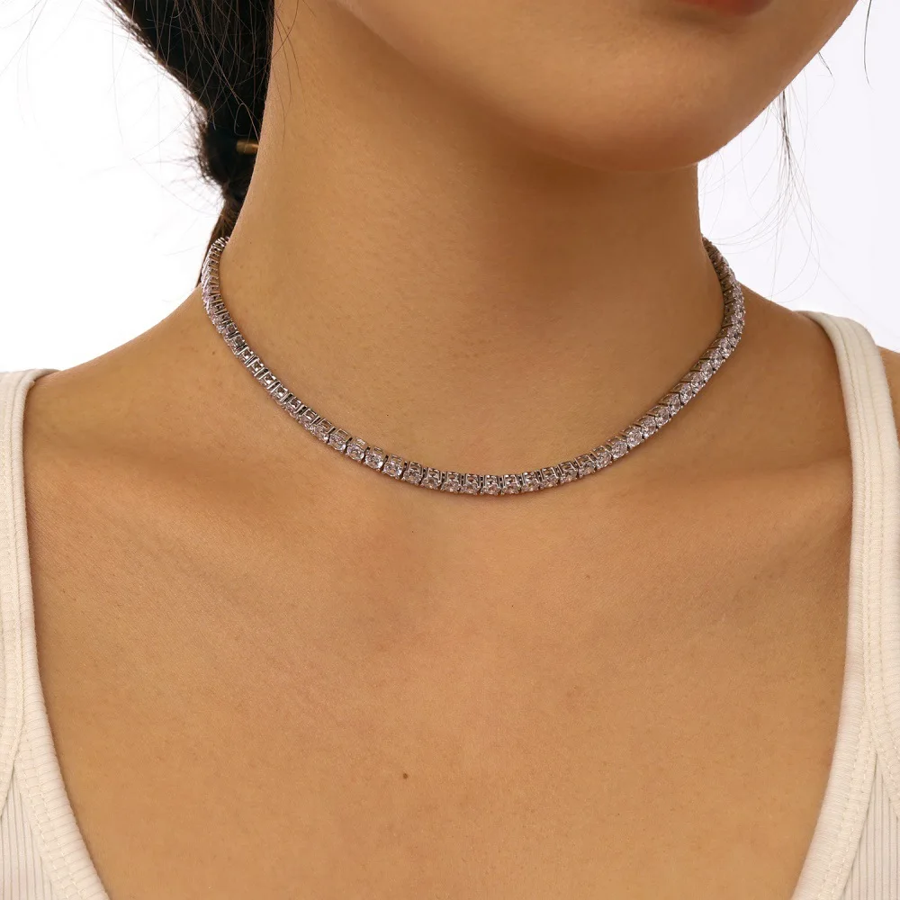 OEVAS 3MM/4MM/5MM/6.5MM Moissanite Tennis Necklace For Women Top Quality 100% 925 Sterling Silver Sparkling Party Fine Jewelry