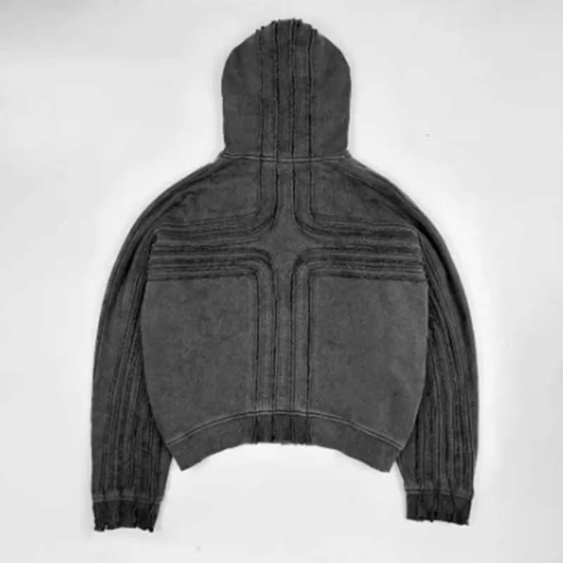MWJQ High Street Vintage Cotton Heavy Wear Sweatershirt Maschile Hiphop Autunno Inverno Cerniera Moda Coppia allentata Top con cappuccio 010203