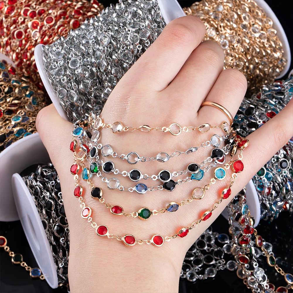1Meter/roll 7mm Colorful Crystal Beads Beaded Chain Glass Bead KC Gold Necklace Chain Accessories for DIY Jewelry Making Crafts