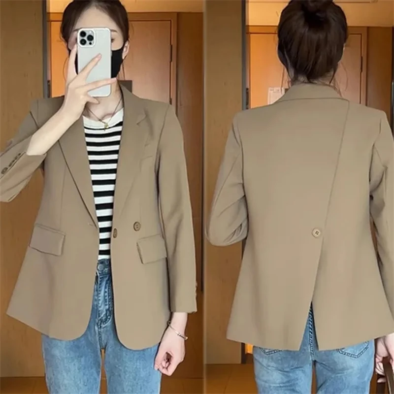 

Suit Jacket Spring 2025 New Women Blazers Casual Notched Female Chic Coat Slim One Button Temperament Suit Coats Khaki Outwear